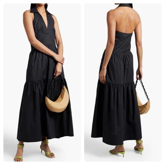 Nicholas Dresses & Skirts - NICHOLAS Halo Gathered Cotton-Poplin Halterneck Maxi Dress Black 12 NWT